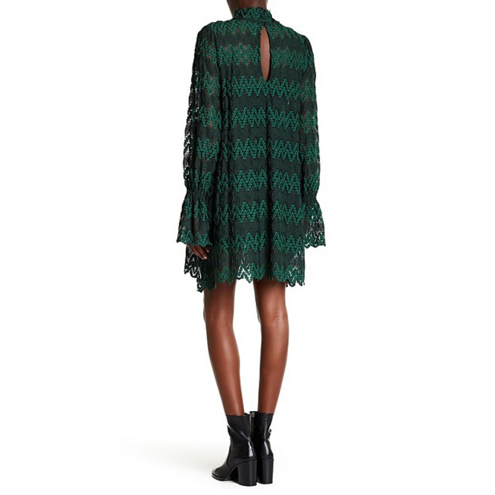 Free People Simone Mock Neck Lace Green Dress - Picture 4 of 5